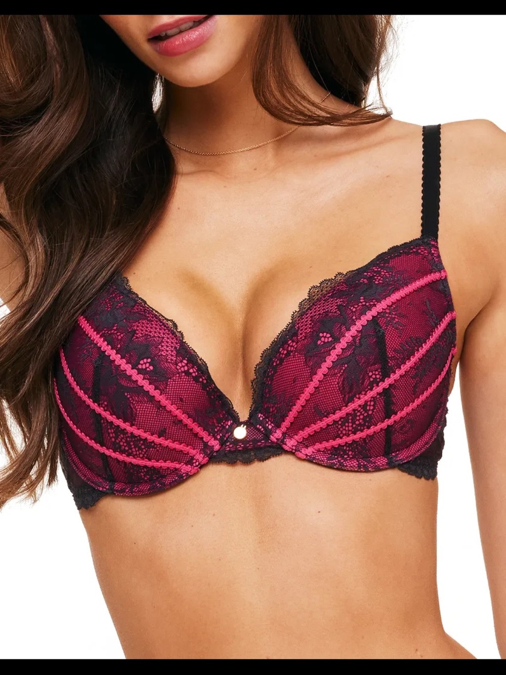 Pushup Lace Push-Up Bra and panty set in Pink and Black